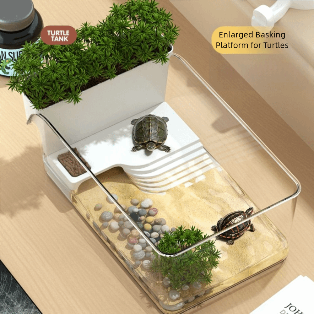 Marine Aquarium Kit - Transparent Turtle Tank with Basking Area